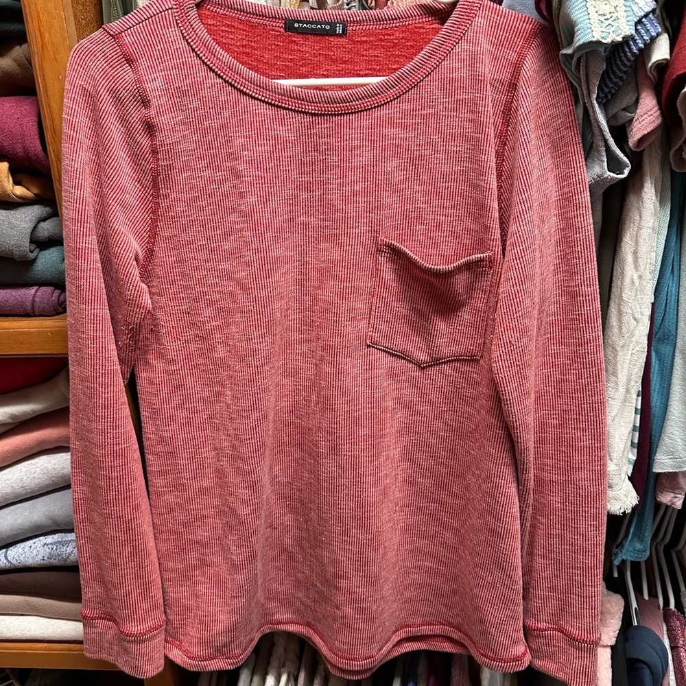 Red Long Sleeve Top with Pocket